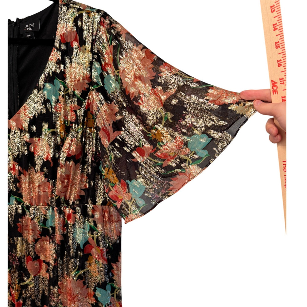 June+Vie 18/20 Metallic Floral Maxi Dress $369 Elegant Plus Formal Gown Gold 2XL - Picture 4 of 14